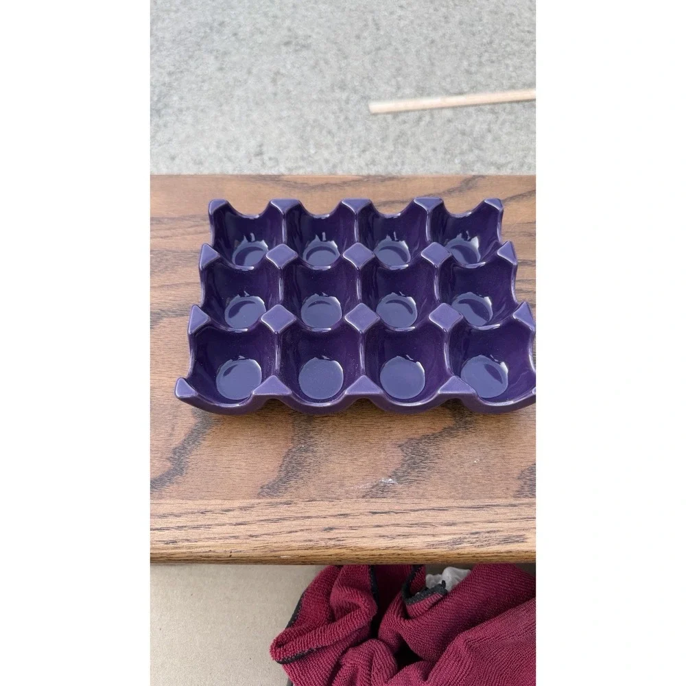 Rachael Ray Purple Stoneware Egg Tray Holder 12 Slot Kitchen‎ Organizer